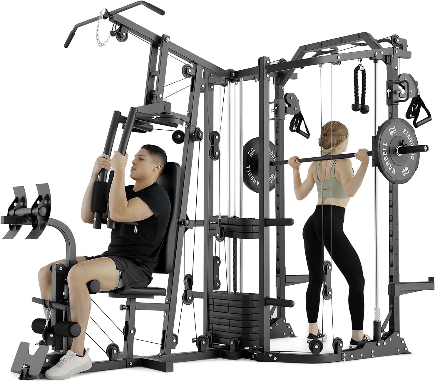 Home Gym Cable Machine With Weight Stack - Máquina SmithΔ de Estação Dupla, Estação